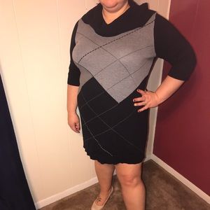 Black/Grey pattern dress with loose cowl neck